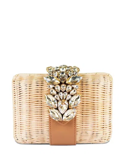 Gedebe Capri Crystal-embellished Clutch Bag In Brown