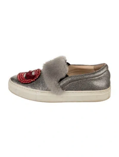 Pre-owned Gedebe Colorblock Pattern Glitter Accents Sneakers In Gray