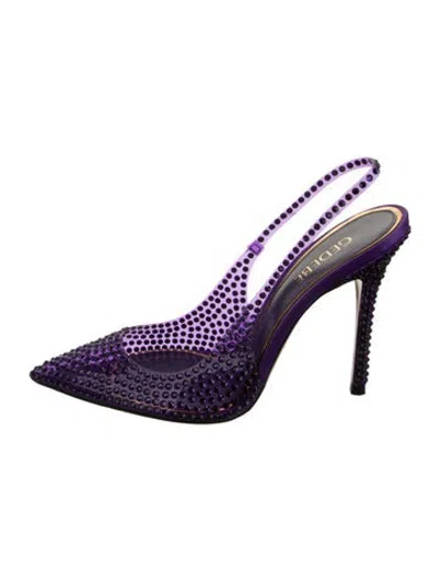 Pre-owned Gedebe Crystal Patterned Slingback Pumps In Purple