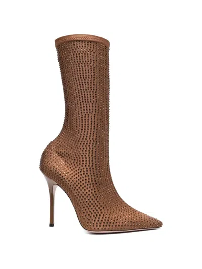 Gedebe Crystal Pointy Ankle Boots In Brown