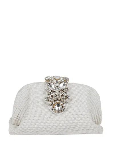 Gedebe Crystal-embellished Woven Clutch Bag In White