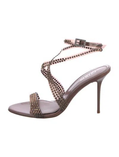 Pre-owned Gedebe Leather Crystal Embellishments Sandals In Brown
