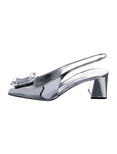 Pre-owned Gedebe Leather Slingback Pumps In Silver