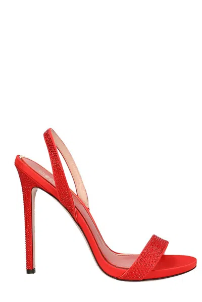Gedebe Rhinestone Embellished High Stiletto Heel Sandals In Red