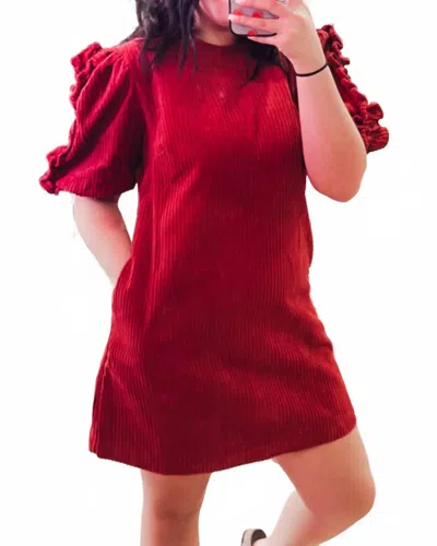 Geegee Corduroy Ruffled Mini Dress In Red