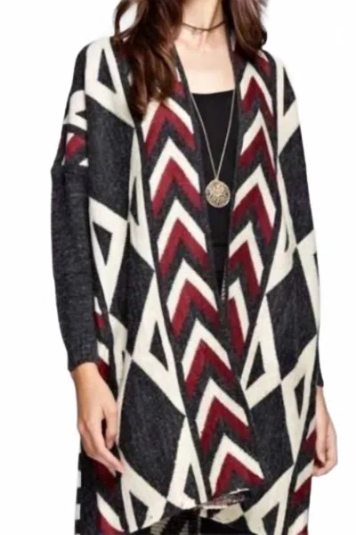 Geegee Long Geometric Cardigan In Charcoal In Blue