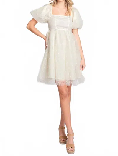 Geegee Pearl Mesh Puff Sleeve Babydoll Dress In Cream