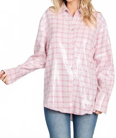 Geegee Pretty In Plaid Sequin Button Down In Pink