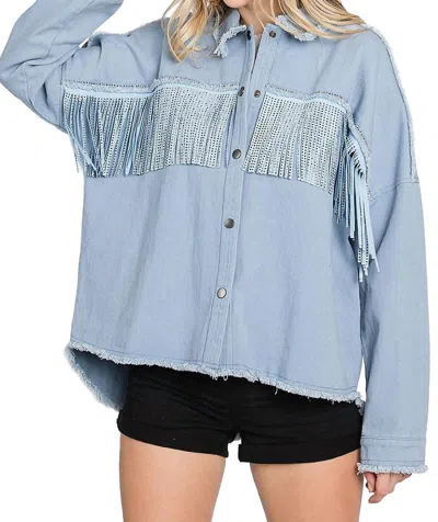 Geegee Rhinestone Fringe Detail Shirt Jacket In Blue