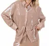 Geegee Sequin Oversized Button Up Blouse In Mocha In Pink
