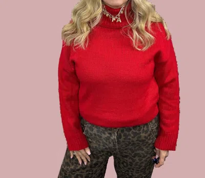 Geegee Turtleneck Sweater With Pearl Details In Red