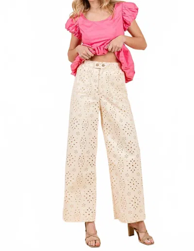 Geegee Women's Eyelet Lace Straight Leg Pants In Cream In Brown