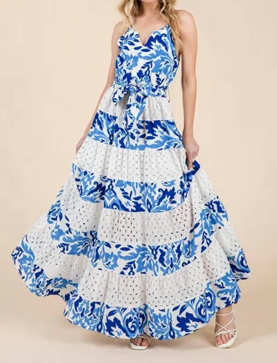 Geegee X Lovelo Floral Eyelet Lace Tiered Maxi Sundress In Blue Multi