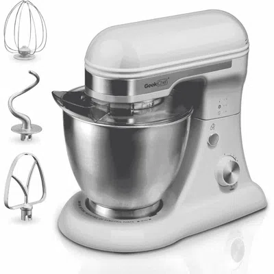 Geek Chef 4.8qt Electric Stand Mixer, 12 Speeds Tilt-head With Dough Hook, Whisk, Beater, Bowl, Rotary Knob, H In White
