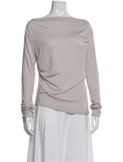 Pre-owned Geel Bateau Neckline Long Sleeve Top In Grey