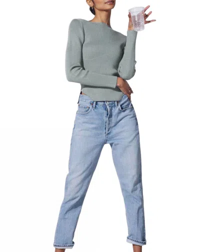 Geel Domo Ribbed Viscose-crepe Sweater Top In Fog In Green
