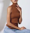 Geel Noon Ribbed Modal-blend Jersey Sleeveless Turtleneck Top In Chocolate In Brown