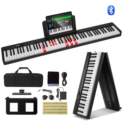 Geeni 88 Key Folding Keyboard Piano, Bluetooth & Midi, Portable Electronic Digital Foldable Piano With Sus