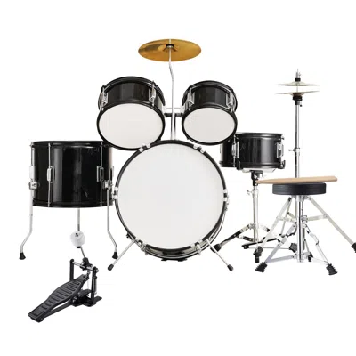 Geeni Kids Drum Set, 5-piece, 16 In Beginner Full Drum Set With Bass Toms Snare Floor Drum Adjustable Thro