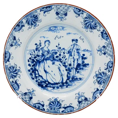 Pre-owned Geertruy Verstelle Antique Delft Plate With Pastoral Scene, By , (1761-1773) In Blue