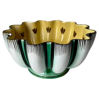 Pre-owned Gefle Hand-painted Art Deco Bowl By Arthur Percy, Earthenware, Sweden, 1920s In Sand