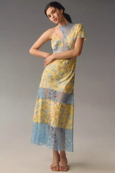 Geisha Designs Asymmetrical Lace Mix Slip Maxi Dress In Multicolor