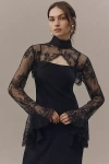 Geisha Designs Long-sleeve Lace Topper In Black