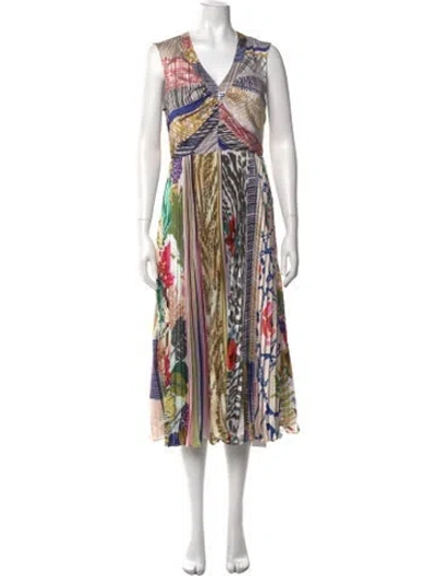Pre-owned Geisha Designs Patterned Midi Length Dress In Neutrals