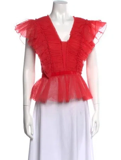 Pre-owned Geisha Designs Patterned V-neck Top In Red