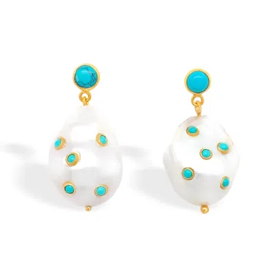 Gem Bazaar Jewellery Women's Blue / White / Gold Dotty Baroques In Multi