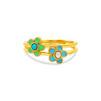 Gem Bazaar Jewellery Women's Blue / White / Green Fleury Double Band Ring
