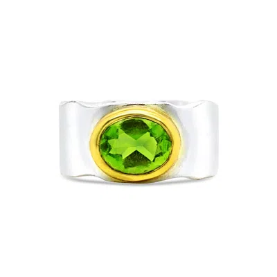 Gem Bazaar Jewellery Women's Gold / Green / Silver Peridot Band Ring In Multi