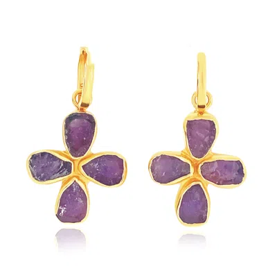 Gem Bazaar Jewellery Women's Gold / Pink / Purple Amethyst Cross Earrings
