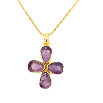 Gem Bazaar Jewellery Women's Gold / Pink / Purple Amethyst Cross Pendant