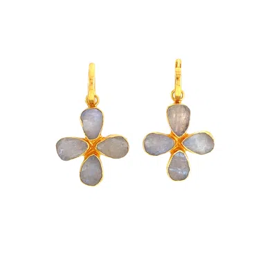 Gem Bazaar Jewellery Women's Gold / White Moonstone Cross Earrings