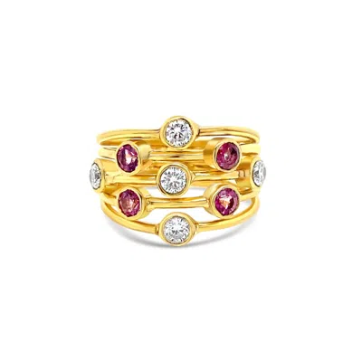 Gem Bazaar Jewellery Women's White / Gold / Pink Constellation Ring In Pink Topaz