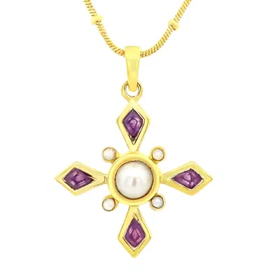 Gem Bazaar Jewellery Women's White / Yellow / Gold Amethyst Birthstone Mythology Pendant In Multi
