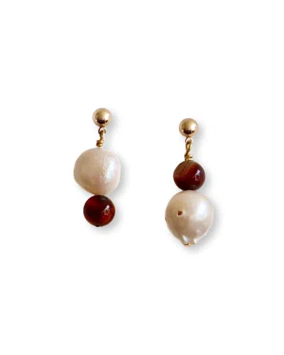 Gem Island Women's White / Brown / Gold Bruna Earrings