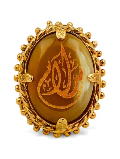 Gem Kingdom Engraved Bone-embellished Ring In Gold