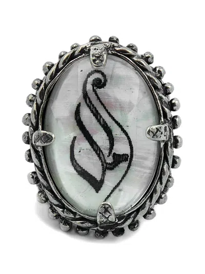 Gem Kingdom Engraved Mother-of-pearl Ring In Black