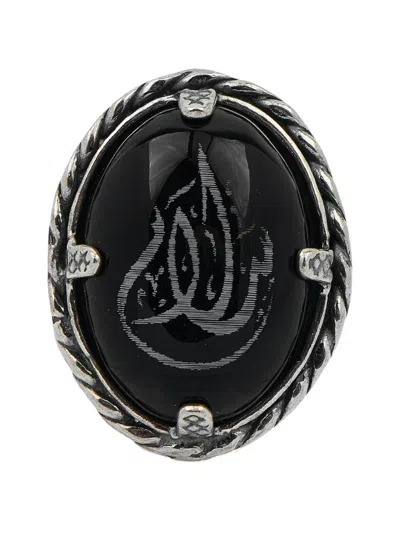 Gem Kingdom Engraved Mother-of-pearl Ring In Black