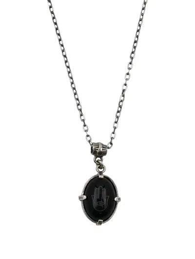 Gem Kingdom Engraved Onyx Necklace In Metallic