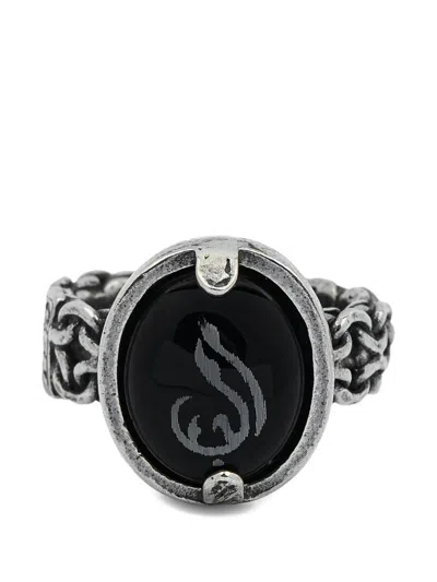 Gem Kingdom Engraved Onyx Ring In Black