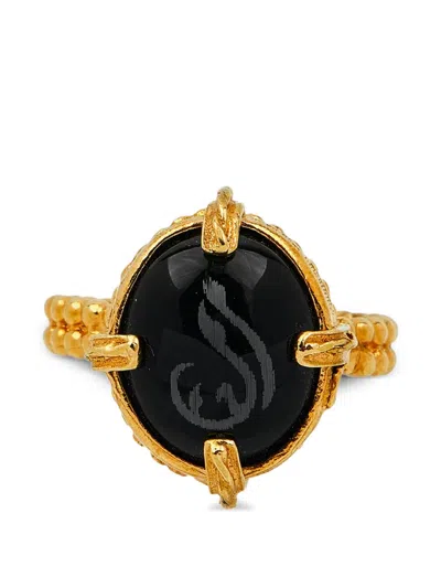 Gem Kingdom Engraved Onyx Ring In Gold