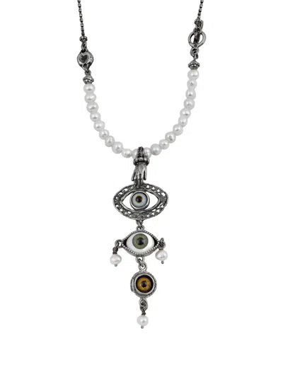 Gem Kingdom Eye-pendant Pearl Necklace In Metallic