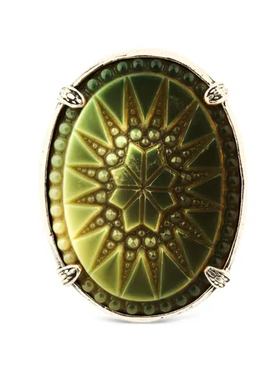 Gem Kingdom 玻璃花卉戒指 In Green