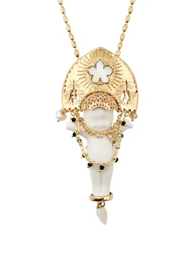 Gem Kingdom Koko Happy Baby Porcelain Necklace In Gold
