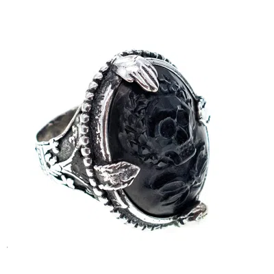 Gem Kingdom Men's Black / Silver Black Cameo Ring