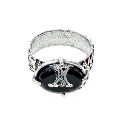 Gem Kingdom Men's Black / Silver Black Intaglio Ring In Metallic