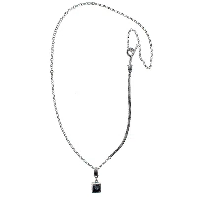 Gem Kingdom Men's Black / Silver Diamond Onyx Necklace